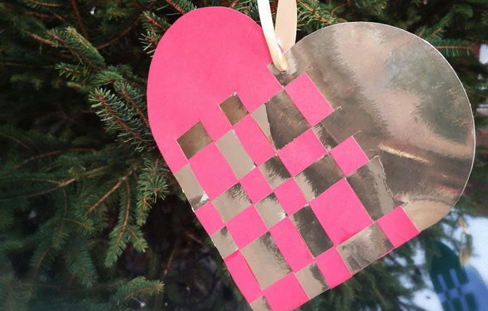 Danish Embassy Christmas Tree at Shakespeare’s Globe, decorated with pleated Christmas hearts or julehjert