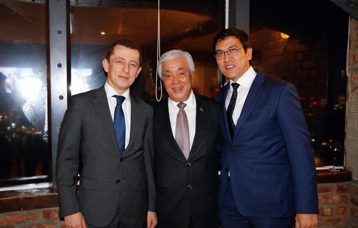 Ambassador Idrissov with the Ambassador of Kyrgyzstan HE Edil Baisalov (right) and the Ambassador of Uzbekistan HE Mr Said Rustamov (left)