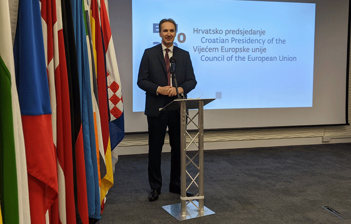 The Ambassador of Croatia Igor Pokaz gives his EU Presidency launch address