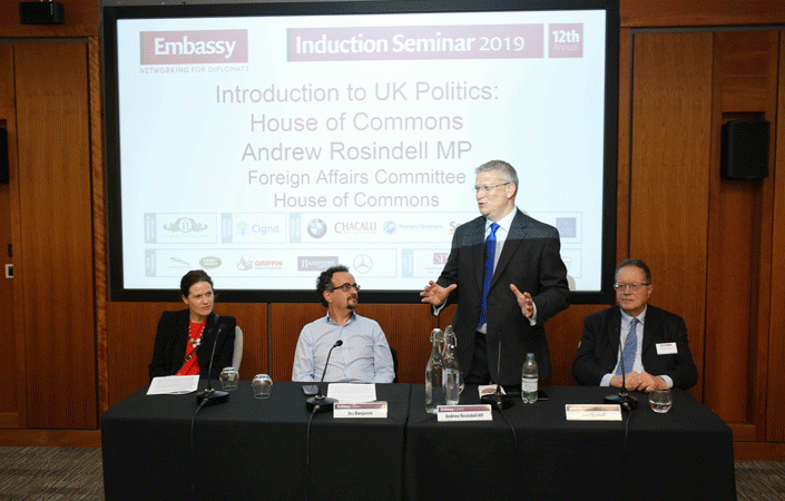 Panellists at the Political Session gave diplomats insights into the UK’s political system: Director of the FCO’s Diplomatic Academy Jon Benjamin, Andrew Rosindell MP of the Foreign Affairs Committee and Lord Boswell, former Chair of the EU Select Committee at the House of Lords
