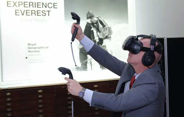 A guest enjoys the virtual reality Everest experience