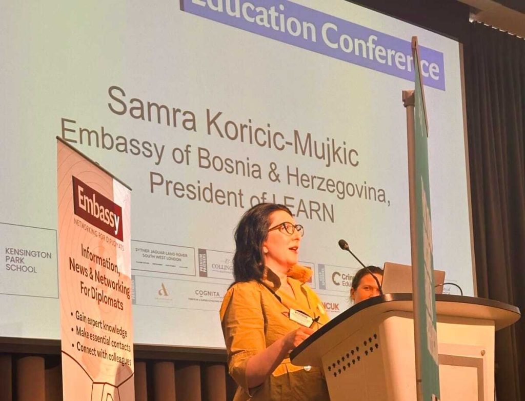 LEARN President Samra Koričić Mujkić of the Embassy of Bosnia Herzegovina closes the conference with a powerful message on the importance of education diplomacy